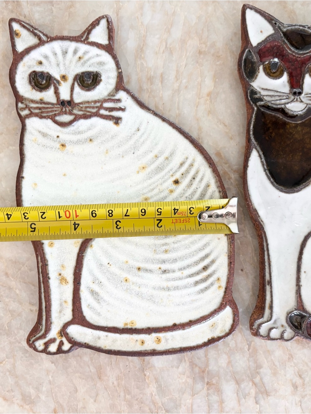 Vintage Victoria Littlejohn Folk Art Pottery White Cat/Calico Cat Art Kitchen - Picture 10 of 12